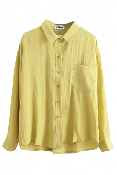 Plain Lapel Single Pocket Long Sleeve Single Breasted Loose Shirt