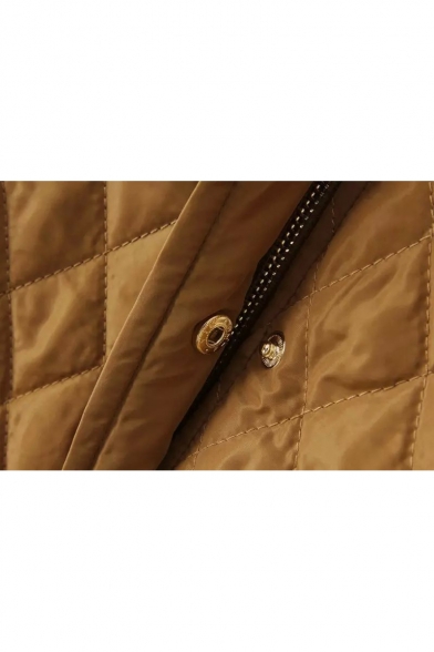 Stand Collar Long Sleeve Zipper Pocket Single Breasted Quilted Coat