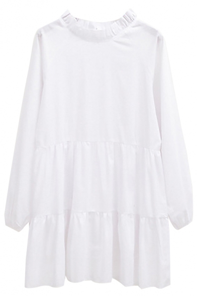 long sleeve white smock dress