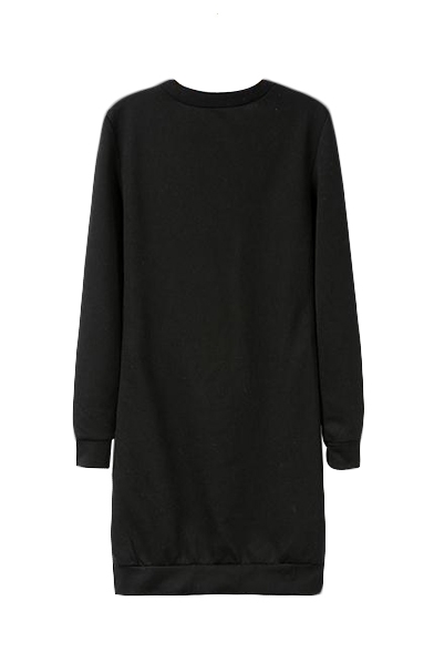 Black Rabbit Round Neck Long Sleeve T-Shirt Dress