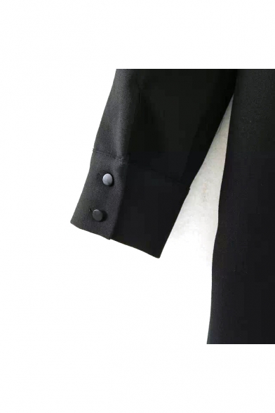 Collar Color Block Long Sleeve Black Dress