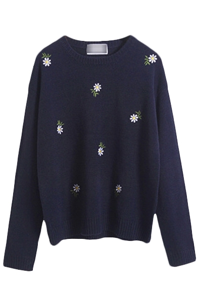 Floral Embroidered Long Sleeve Sweater