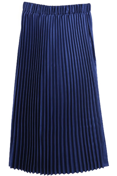 Elastic Plain Pleated Maxi A-Line Skirt