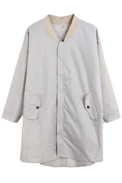 Gray Stand-Up Collar Long Sleeve Dust Coat