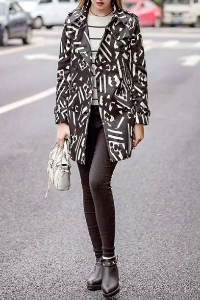 Lapel Double Breasted Print Long Sleeve Duster