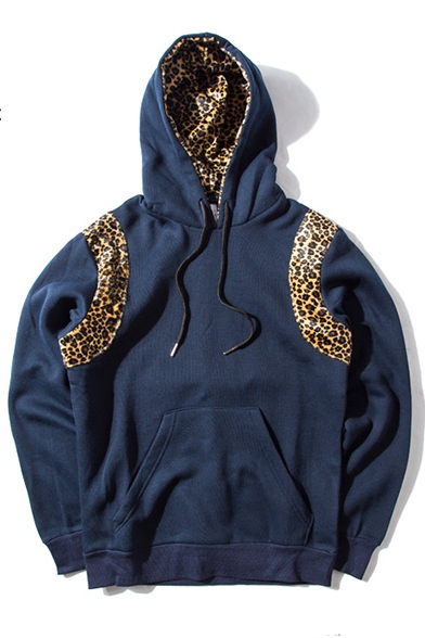 Leopard Print Long Sleeve Double Pocket Sweatshirt