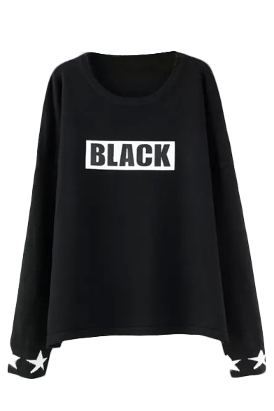 Letter Black Print Long Sleeve Printed Cuff Sweater