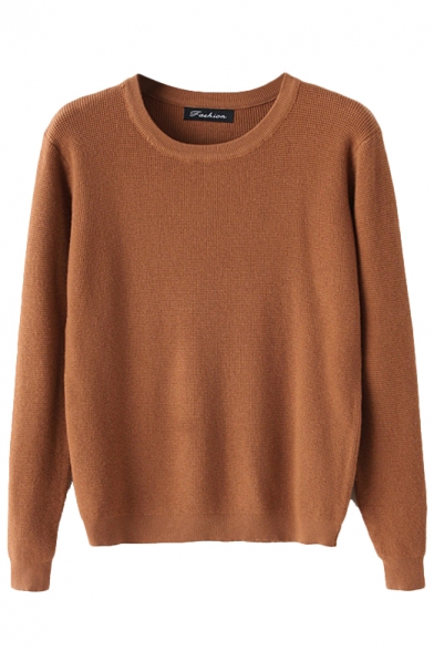 Plain Round Neck Long Sleeve Sweater