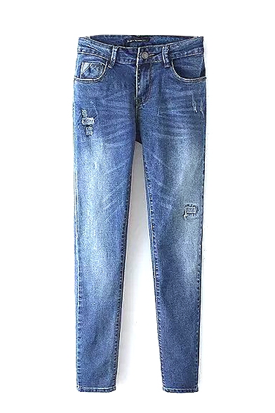 Single Button Zipper Ripped Skinny Jeans