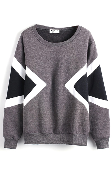 Round Neck Long Sleeve Pullover Color Block Sweatshirt