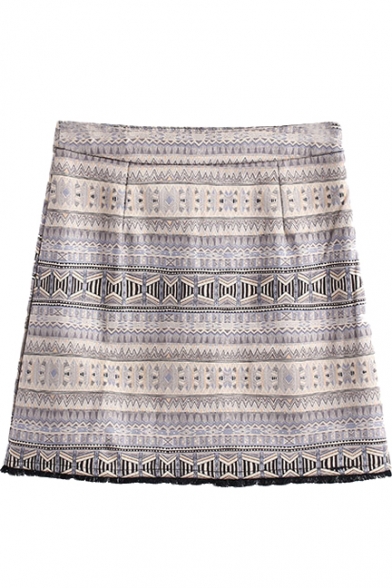 Tribal Geometric Print Zip Side Mini Wrap Skirt