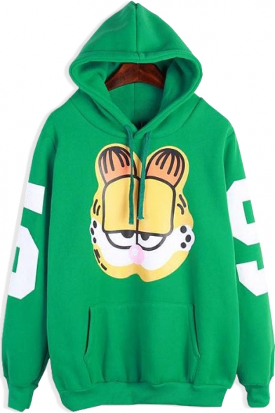 Cartoon Print Long Sleeve Hooded Sweatshirt - Beautifulhalo.com