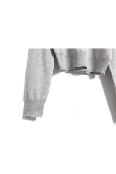 Round Neck Long Sleeve Plain Short Sweater