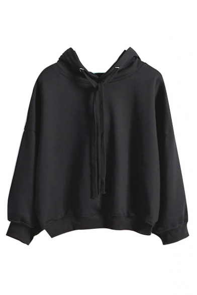 3/4 Length Sleeve Hooded Pullover Plain Sweatshirt