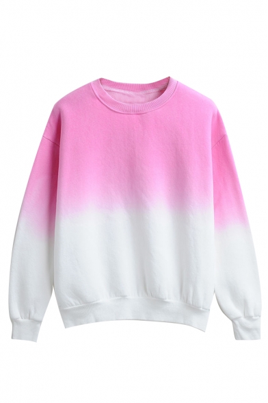 Ombre Round Neck Long Sleeve Pullover Sweatshirt