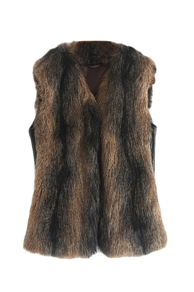 Ombre Faux Fur V-Neck Sleeveless Woolen Vest