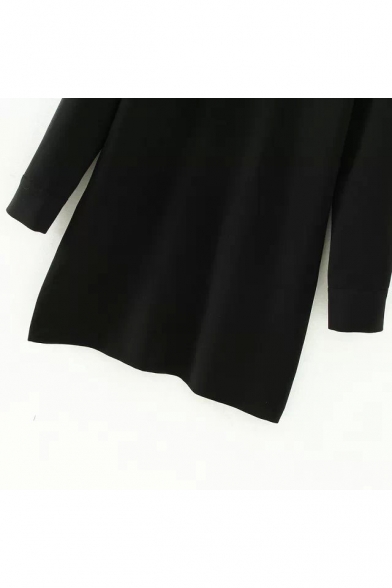 Collar Color Block Long Sleeve Black Dress