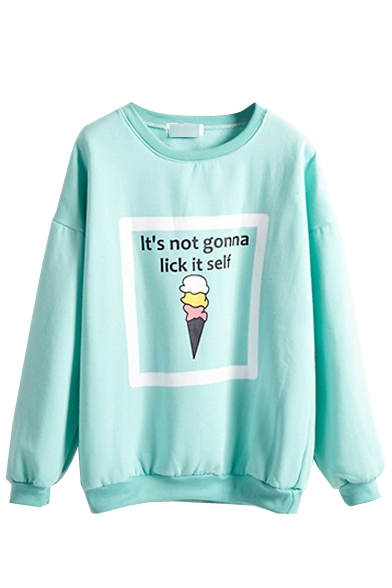 Cute Cartoon Letter Print Long Sleeve Sweatshirt - Beautifulhalo.com