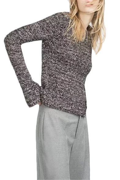 Heathered Flared Cuff Long Sleeve Knit Sweater
