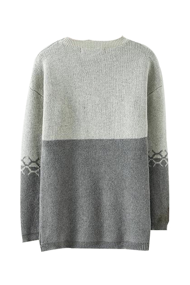 Jacquard Round Neck Long Sleeve Pullover Sweater