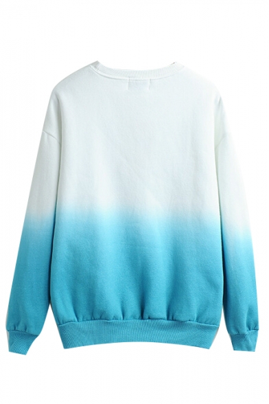 Round Neck Ombre Ling Sleeve Pullover Sweatshirt
