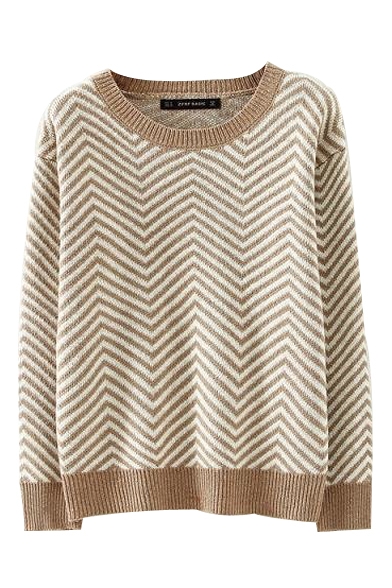 Wave Stripe Pattern Round Neck Long Sleeve Sweater - Beautifulhalo.com