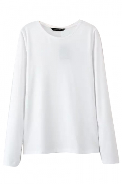 Round Neck Long Sleeve Plain Pullover Tee