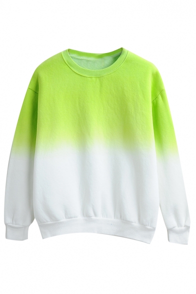Ombre Round Neck Long Sleeve Pullover Sweatshirt