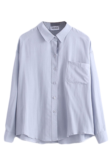 Plain Lapel Long Sleeve Single Pocket Single Breasted Shirt ...