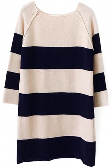 Stripe Raglan Sleeve Shift Knit Dress