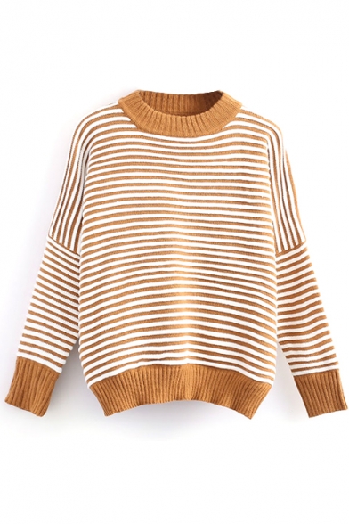 Long Sleeve Stripe Round Neck Knit Sweater