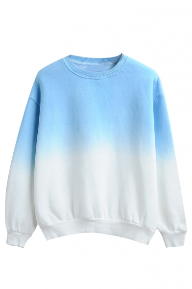 Ombre Round Neck Long Sleeve Pullover Sweatshirt - Beautifulhalo.com