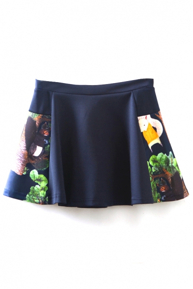 Zip Back Long Sleeve Print with A-Line Mini Skirt