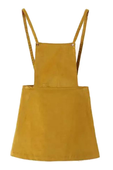 Zipper Back Yellow Mini Plain Mini Overall Dress