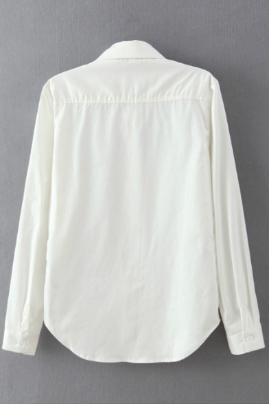 Lapel Button Down Long Sleeve Embroidery Shirt