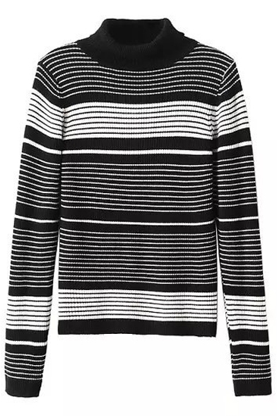 High Neck Stripes Color Block Long Sleeve Sweater