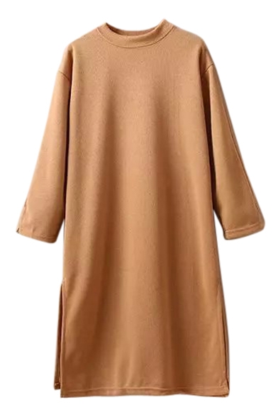 round neck plain split sleeve shift dress