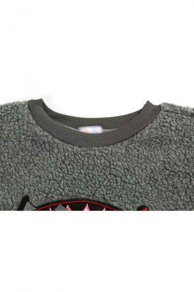 Round Neck Long Sleeve Color Block Print Sweatshirt