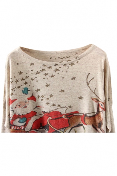Long Sleeve Santa Claus Print Scoop Neck Christmas Sweater