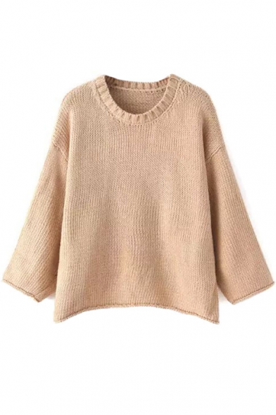 Round Neck Long Sleeve Plain Sweater