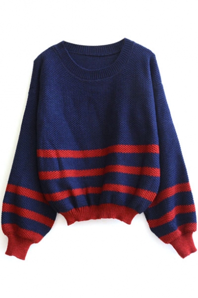 Stripe Trims Color Block Long Sleeve Sweater