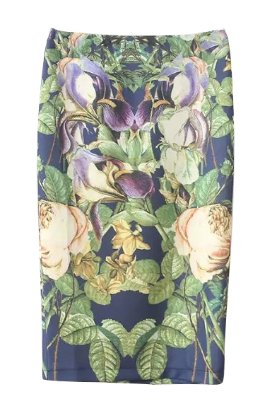 Floral Print Midi High Waist Pencil Skirt