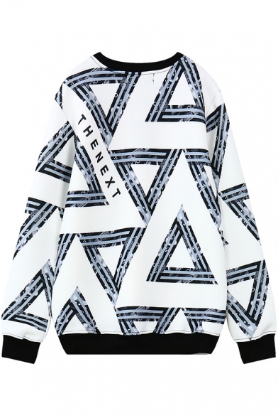Round Neck Long Sleeve Triangle Print Sweatshirt