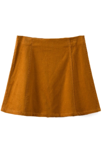 Button Fly A-Line Mini Plain Skirt