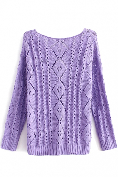 Scoop Neck Hollow Out Long Sleeve Sweater - Beautifulhalo.com
