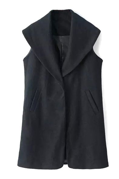 Crew Neck Sleeveless Black Tweed Single Button Vest