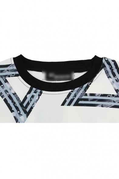 Round Neck Long Sleeve Triangle Print Sweatshirt