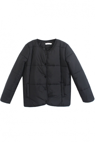 Single Breasted Long Sleeve Black Padded Coat