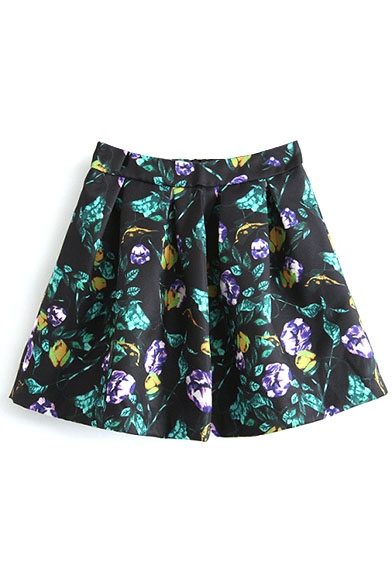 Floral Print Zip Back A-Line Mini Skirt