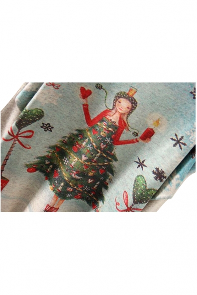 Christmas Tree Scoop Neck Long Sleeve Little Girl Print Sweater